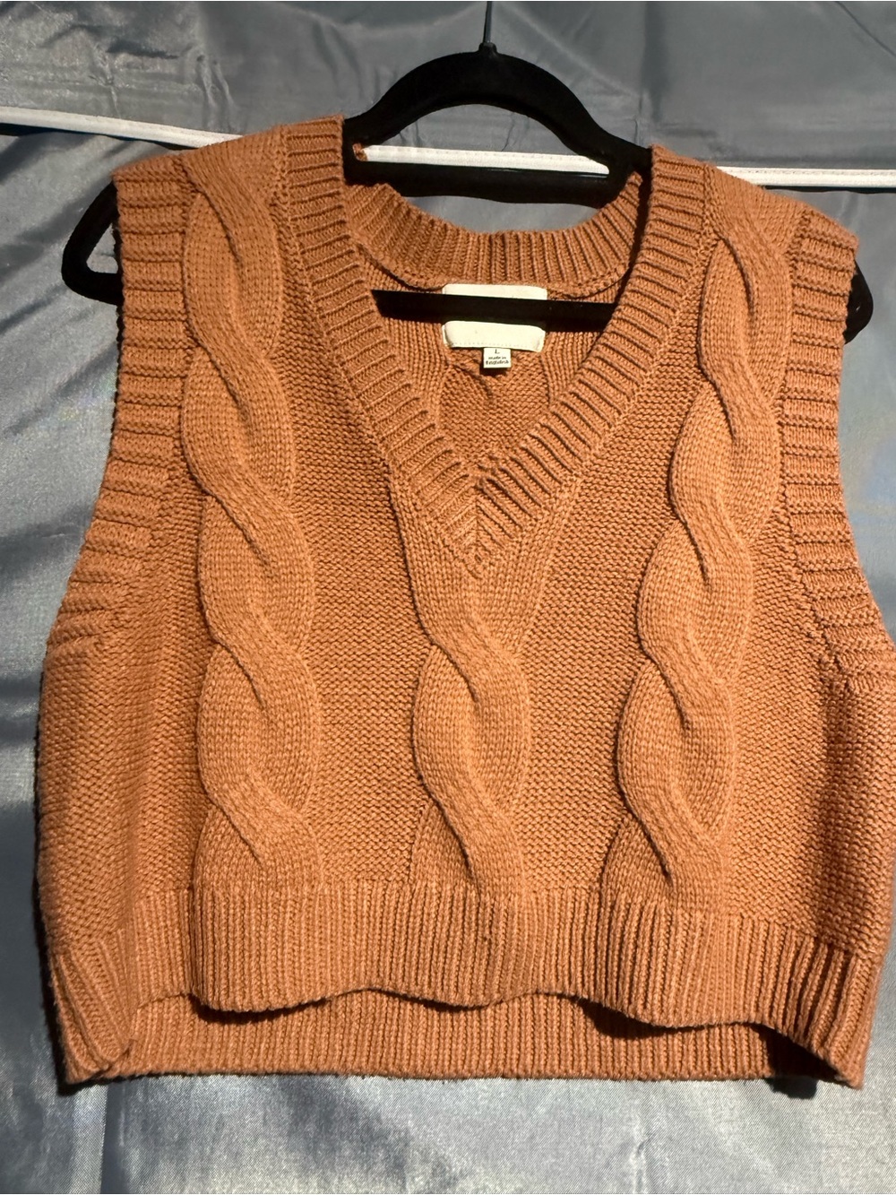 Pink Rose Cable Knit V-Neck Sleeveless Vest in Rusty Orange